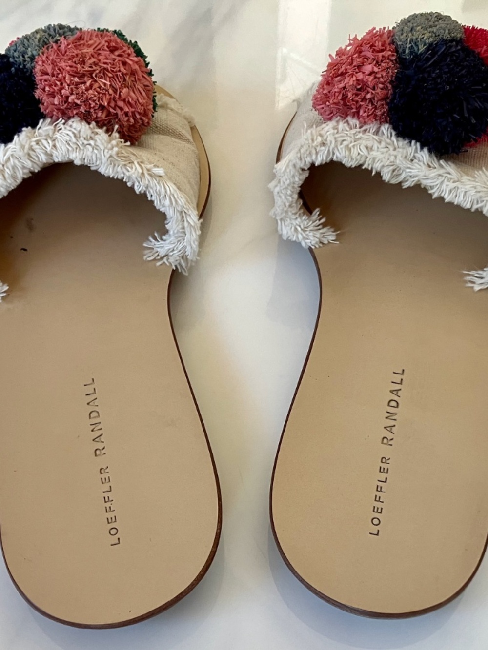 Loeffler Randall Gabi Canvas & Leather Pom Pom Flats 9 9.5 - Picture 4 of 5